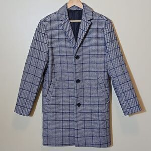Old Navy Men's Wool Blend Oversized Topcoat Long Length Grey Plaid Old Money